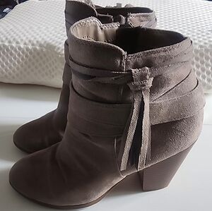 Soda Taupe Suede Ankle Booties with Wrap Tassel